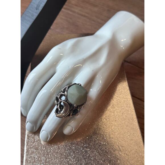 Rare Mania Mania 925 Silver Amazonite Crescent Moon Chunky Statement Ring SZ. 8 - Picture 16 of 16